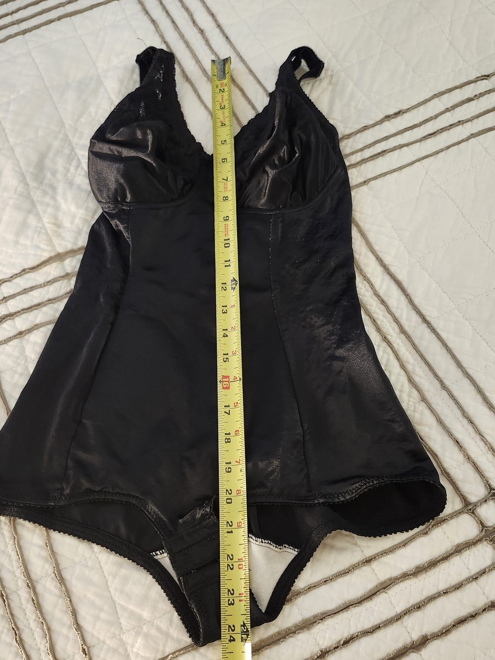 Black Satin Shaping Bodysuit with Supportive Cups